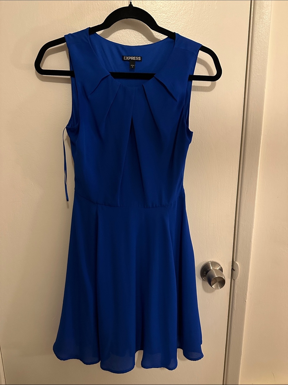 Express Royal Blue Sleeveless Pleated Fit-and-Flare Mini Dress